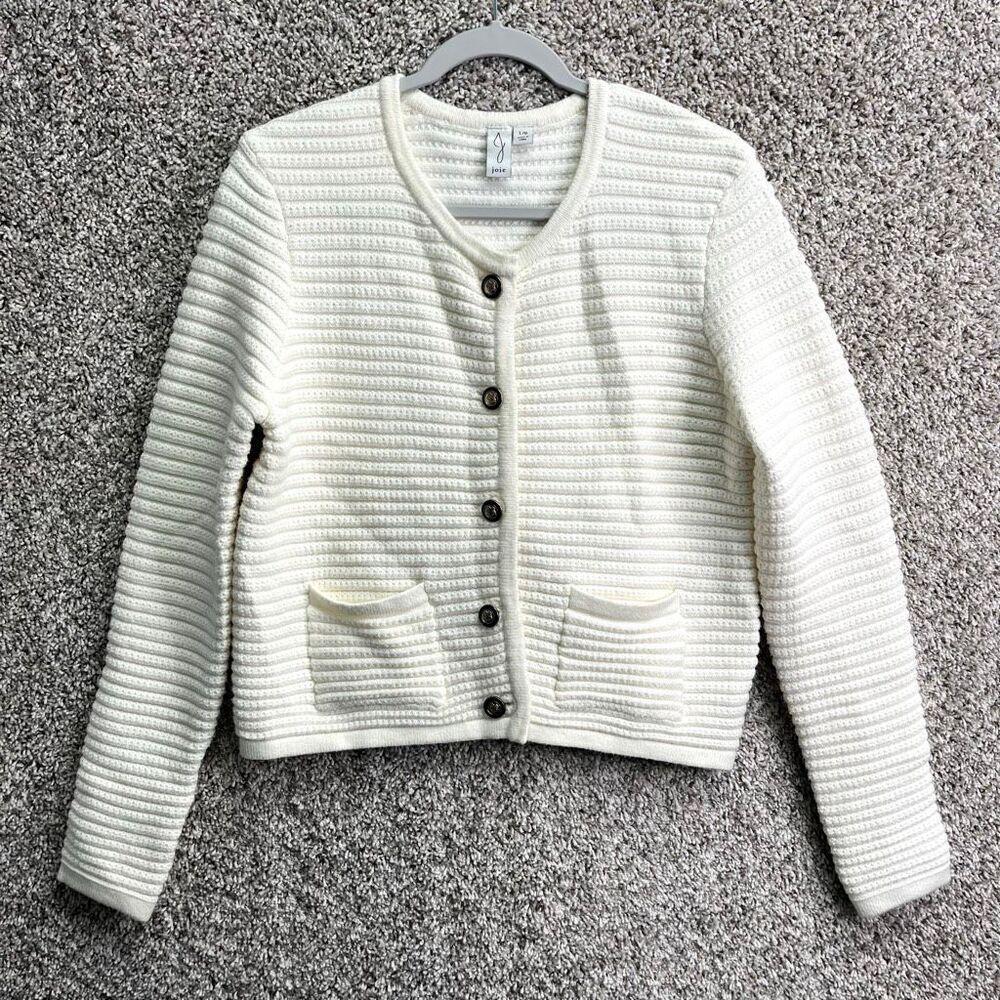 Joie Sweater Women’s Large Ivory Cream White Button Front Textured Knit Cardigan